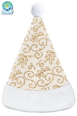 CAPPELLO BABBO NATALE VELLUTO STAMPATO PANNA